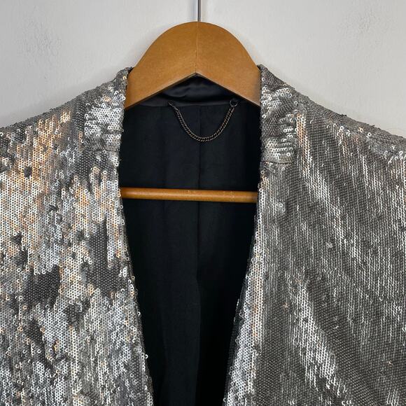 All Saints AllSaints Leigh Silver Sequin Tuxedo Blazer Jacket womens 6 - Picture 5 of 17